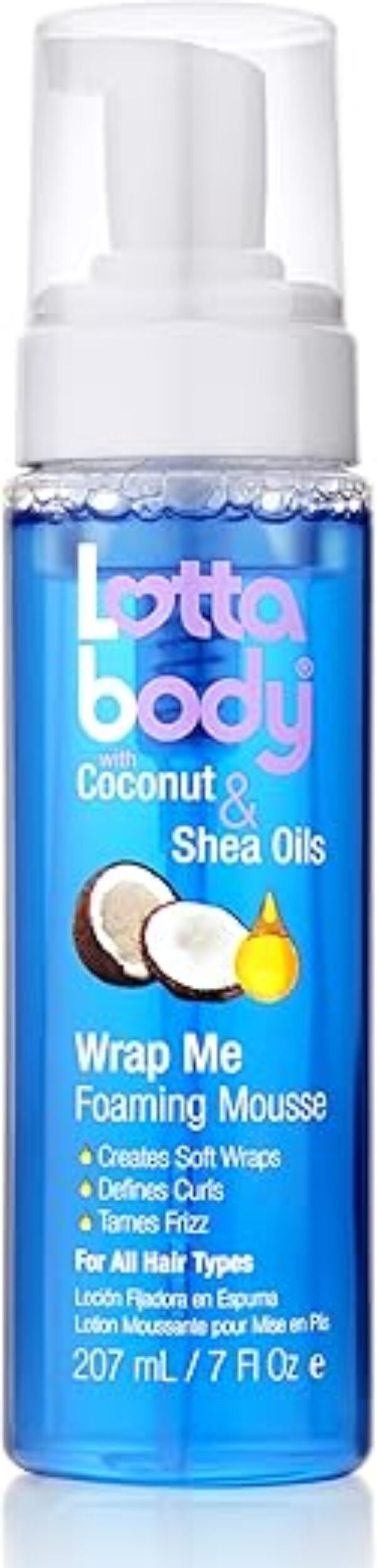 Lottabody Coconut Oil and Shea Wrap Me Foaming Curl Mousse , Creates Soft Wraps, Hair Mousse for Curly Hair, Defines Curls, Anti Frizz, 7 Fl Oz