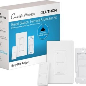 Lutron Caseta Original Smart Switch 3-Way Kit, w/ Pico Remote, Wallplate, and Wall Bracket, for LED Lights and Fans, 5 Amp, Neutral Required, P-PKG1WS-WH