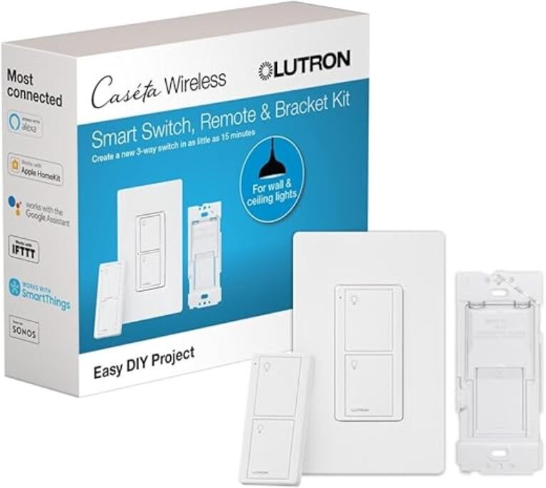 Lutron Caseta Original Smart Switch 3-Way Kit, w/ Pico Remote, Wallplate, and Wall Bracket, for LED Lights and Fans, 5 Amp, Neutral Required, P-PKG1WS-WH