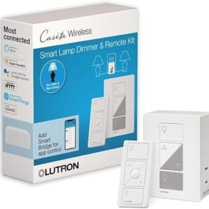 Lutron Caseta Smart Lamp Dimmer 3-Way Kit and Pico Remote, for Floor and Table Lamps, for Dimmable LED Lights, 100 Watt, Single-Pole/3-Way, P-PKG1P-WH