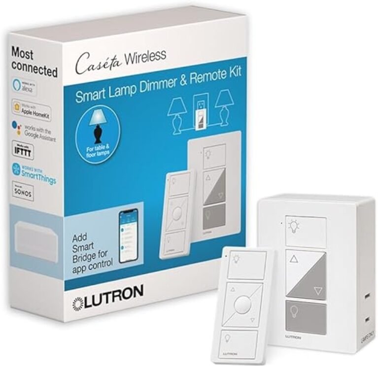 Lutron Caseta Smart Lamp Dimmer 3-Way Kit and Pico Remote, for Floor and Table Lamps, for Dimmable LED Lights, 100 Watt, Single-Pole/3-Way, P-PKG1P-WH
