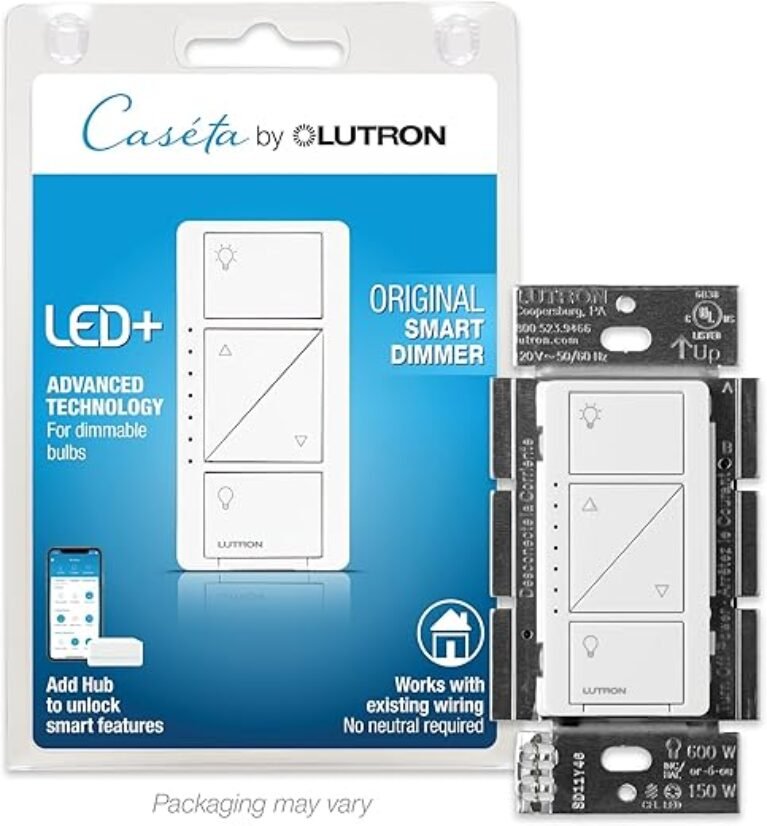 Lutron Caseta Smart Lighting Original Dimmer Switch (Lutron Smart Hub Required), for Light Bulbs, 150 Watt, Single-Pole/3-Way, No Neutral Required, PD-6WCL-WH, White