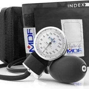 MDF Instruments, Calibra Aneroid Premium Professional Sphygmomanometer, Blood Pressure Monitor with Adult Cuff & Carrying Case, Lifetime Calibration, White Dial, Black Cuff, MDF808M11