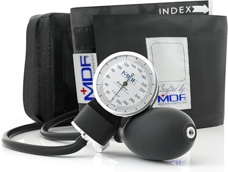 MDF Instruments, Calibra Aneroid Premium Professional Sphygmomanometer, Blood Pressure Monitor with Adult Cuff & Carrying Case, Lifetime Calibration, White Dial, Black Cuff, MDF808M11