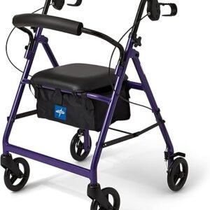 Medline Aluminum Rollator Walker with Seat, Purple, 250 lb. Weight Capacity, Lightweight, 6” Wheels, Foldable, Adjustable Handles, Rolling Walker for Seniors