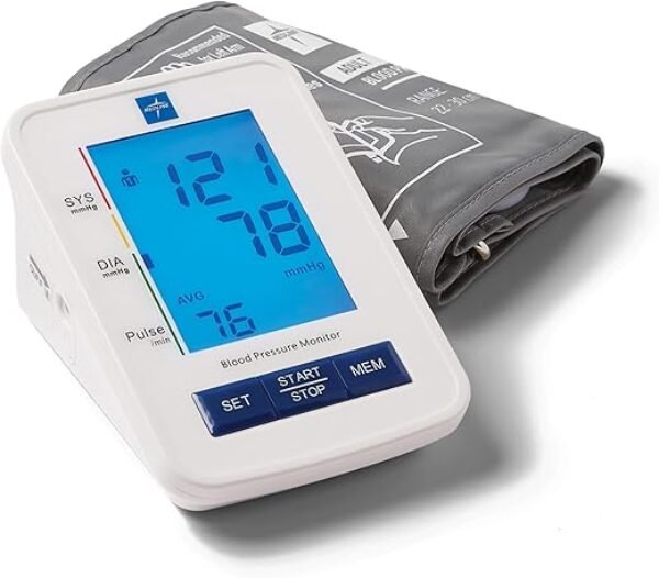 Medline Automatic Digital Blood Pressure Monitor with Standard Adult Cuff for Upper Arm, with Large LED Display, Batteries Included, Great for Home Use, Professional Medical Use