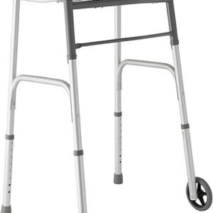 Medline Lightweight Two Button Folding Walker with 5" Wheels, Aluminum Frame Supports up to 300 lbs