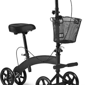 Medline Manual Seated Mobility Scooter Knee Walker, 8” Wheels, 300 lbs. Capacity, Black- for Leg & Foot Injuries, Crutch Alternative, 1 Ct.