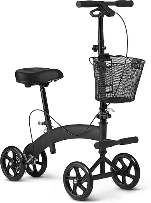 Medline Manual Seated Mobility Scooter Knee Walker, 8” Wheels, 300 lbs. Capacity, Black- for Leg & Foot Injuries, Crutch Alternative, 1 Ct.