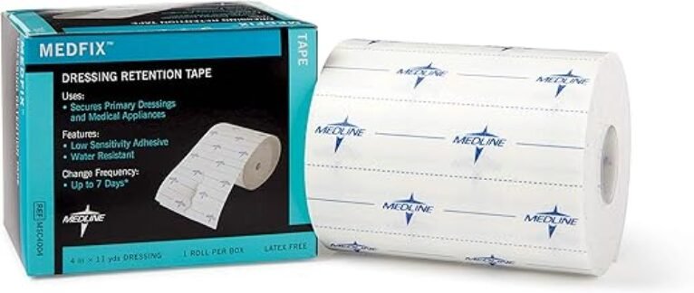 Medline MedFix Dressing Retention Tape with S-Release Liner, Secures Primary Dressings and Medical Appliances, 4" x 11 yd