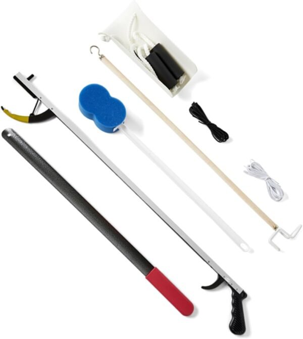 Medline Premium Hip Kit, Mobility Aids for Hip Surgery Recovery, 7-Pieces, 32" Grabber Reacher, Shoehorn, Sock-Aid, Dressing Stick, Shoelaces, Bath Sponge