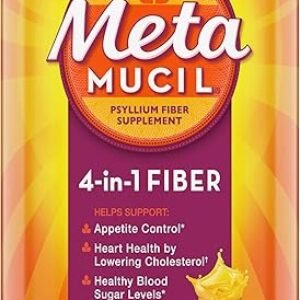 Metamucil 4-in-1 Fiber Supplement for Digestive Health, Psyllium Husk Fiber Powder, Fiber Supplement with Real Sugar, Orange Flavored, 114 tablespoons