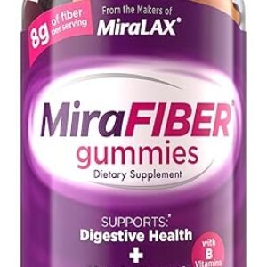 MiraFIBER Gummies, From The Gut Experts at MiraLAX, 8g of Daily Prebiotic Fiber with B Vitamins to Support Digestive Health and Metabolism, Fruit Flavored Fiber Gummies, 72 Count