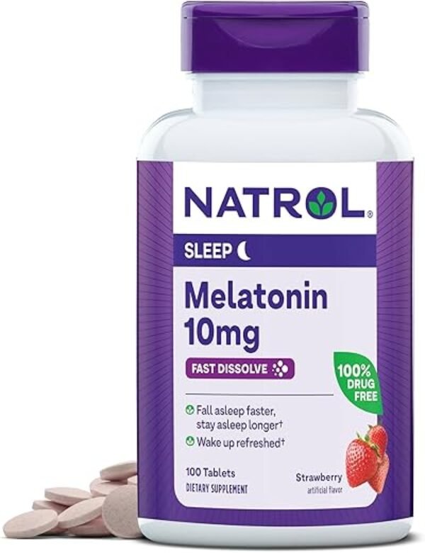 Natrol Fast Dissolve Melatonin 10mg Tablets - Strawberry Flavor, 100 Count, Sleep Support Melatonin Tablets for Adults, 100-Day Supply