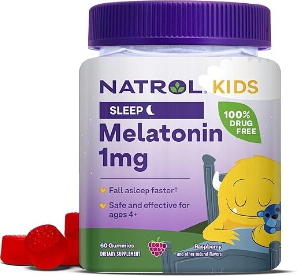 Natrol Kids Melatonin 1 mg, Dietary Supplement for Restful Sleep, Melatonin Gummies for Kids, 60 Raspberry-Flavored Gummies, Up to a 60 Day Supply