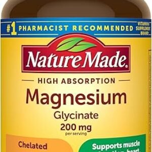 Nature Made Magnesium Glycinate 200 mg per Serving, Magnesium Supplement for Muscle, Heart, Nerve and Bone Support, 60 Magnesium Bisglycinate Capsules, 30 Day Supply