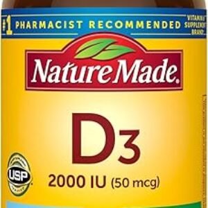 Nature Made Vitamin D3 2000 IU (50 mcg), Dietary Supplement for Bone, Teeth, Muscle and Immune Health Support, 90 Softgels, 90 Day Supply