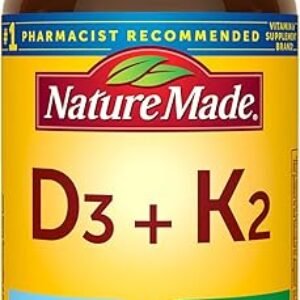Nature Made Vitamin D3 K2, 5000 IU (125 mcg) Vitamin D, Dietary Supplement for Bone, Teeth, Muscle and Immune Health Support, 30 Softgels, 30 Day Supply