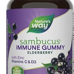 Nature’s Way Sambucus Elderberry Immune Gummies, Daily Immune Support for Kids and Adults*, with Vitamin C, Vitamin D3, Zinc, Gluten Free, Vegetarian, 60 Gummies (Packaging May Vary)