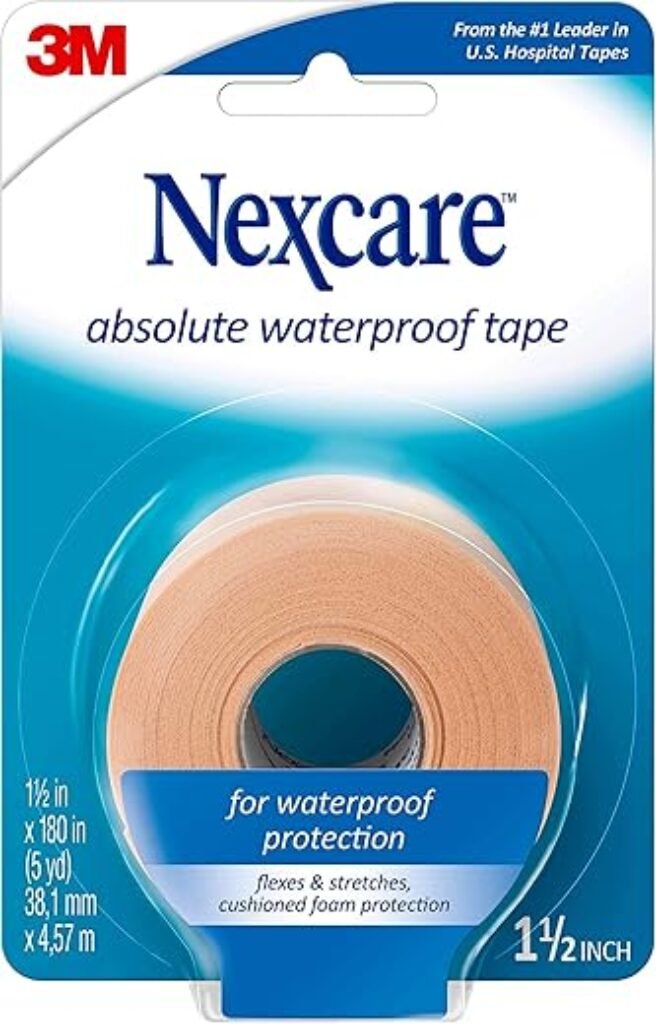 Nexcare Absolute Waterproof Tape, Flexible Foam Medical Tape, Secures Dressing and Keeps Wounds Dry - 1.5 in x 5 yds, 1 Roll of Tape