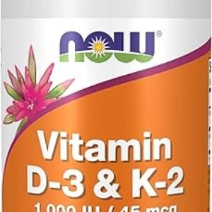 NOW Supplements, Vitamin D-3 & K-2, 1,000 IU/45 mcg,Plus Cardiovascular Support*, Supports Bone Health*, 120 veg Capsules