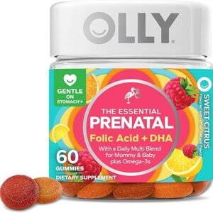 OLLY Prenatal Multivitamin Gummy, Supports Healthy Growth and Brain Development, Folic Acid, Vitamin D, Omega 3 DHA, Chewable Supplement, Citrus Berry Flavor, 30 Day Supply - 60 Count
