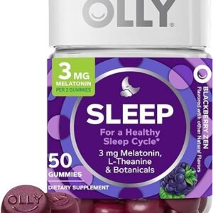 OLLY Sleep Gummy, 3 mg Melatonin, L-Theanine, Chamomile, Lemon Balm, Sleep Aid, Blackberry, 50 Count