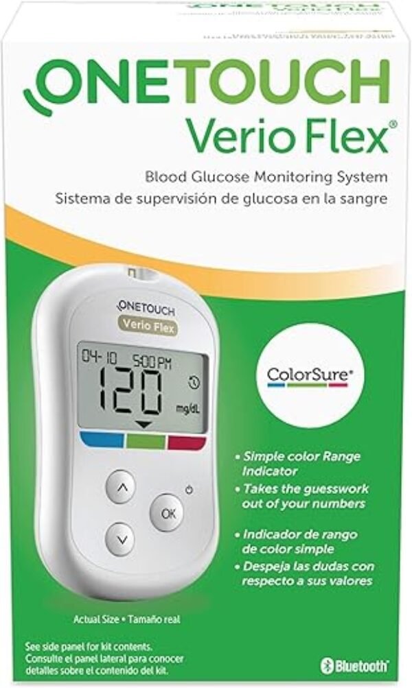 OneTouch Verio Flex Blood Glucose Meter For Sugar Test Kit | Includes Blood Glucose Monitor, Lancing Device, 10 Sterile Lancets, and Carrying Case