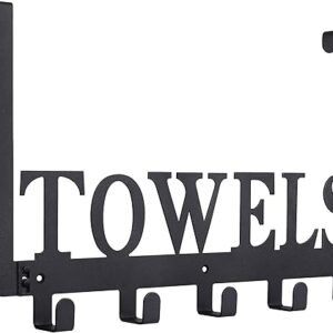 Over The Door Hooks - Towel Holder for Bathroom, Bedroom, Kitchen & Pool - Sandblasted Black Metal Wall Mount