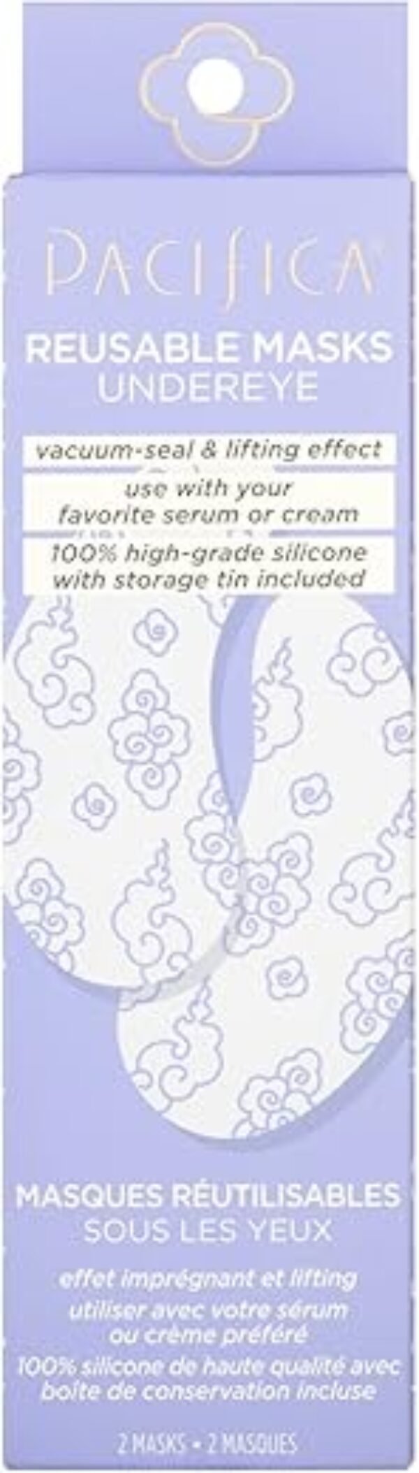 Pacifica Reusable Mask – Under Eye Mask Silicone Face Mask for Fine Lines & Dark Circles, Pair with Serum, Storage Tin Included, Vegan & Cruelty-Free, 2 Pieces