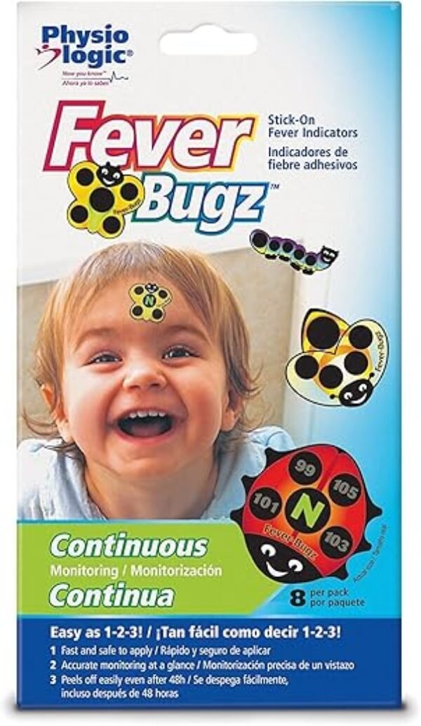 Physio Logic Fever-Bugz Indicator, Allows to Continuously Monitor Fever or Temperature for Up to 48 Hours, Colorful Stick-on that is Safe, Accurate, and Fast