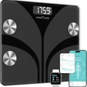 Posture Scale for Body Weight, Digital Bathroom Smart Scale LCD Display, 13 Body Composition Analyzer Sync Weight Scale BMl Health Monitor Sync Apps 400lbs - Black