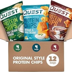 Quest Nutrition Protein Chips Variety Pack, BBQ, Cheddar & Sour Cream, Sour Cream & Onion, High Protein, Low Carb, 1.1 oz (Pack of 12)