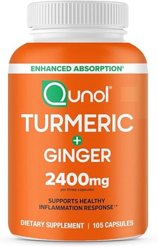 Qunol Turmeric Curcumin with Black Pepper & Ginger, 2400mg Turmeric Extract with 95% Curcuminoids, Extra Strength Supplement, Enhanced Absorption, Joint Support Supplement, 105 Count