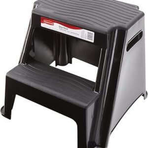 Rubbermaid 2-Step Molded Plastic Step Stool, Lightweight with Slip Resistant Treads and Non-Slip Feet, Black (Amazon Exclusive)