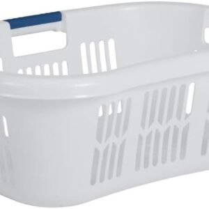 Rubbermaid Large Hip-Hugger Laundry Basket/Hamper, 1.5-Bushel, White, Stackable Storage Bin/Organizer for Bathroom/Bedroom/Dorm/Home