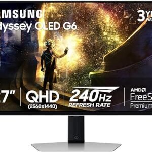 SAMSUNG 27” Odyssey QD-OLED G6 (G61SD) QHD 240Hz 0.03ms FreeSyncTM Premium Pro Gaming Monitor with Sleek Metal Design, 3 Year Warranty, US, LS27DG610SNXZA, 2024
