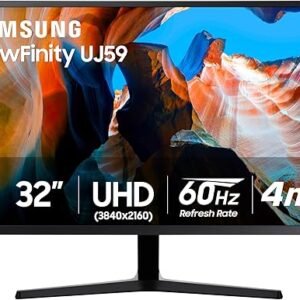SAMSUNG 32" UJ59 Series 4K UHD (3840x2160) Computer Monitor, HDMI, Display Port, Eye Saver/Flicker Free Mode, FreeSync, LU32J590UQNXZA, Black