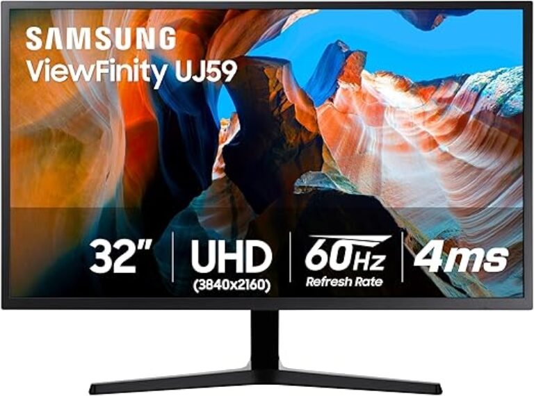 SAMSUNG 32" UJ59 Series 4K UHD (3840x2160) Computer Monitor, HDMI, Display Port, Eye Saver/Flicker Free Mode, FreeSync, LU32J590UQNXZA, Black
