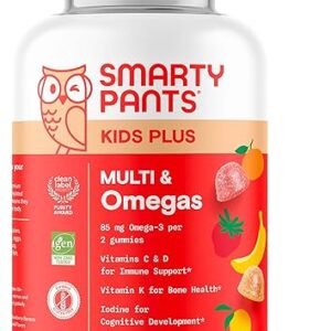 SmartyPants Kids Multivitamin Gummies - Improved Formula: Omega 3 (DHA/EPA), Vitamins D3, C, B12, B6, Vitamin A, K & Zinc, Gluten Free, Three Fruit Flavors, 60 Count (30 Day Supply)
