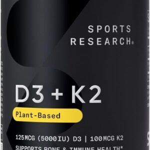 Sports Research® Vegan D3 5000iu with Vitamin K2 100mg - Formulated with Coconut MCT Oil - Vegan Certified, Soy & Gluten Free - 60 Softgels