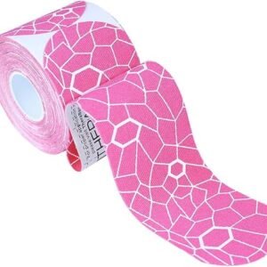THERABAND Kinesiology Tape, Waterproof Physio Tape Muscle & Joint Support, Standard Roll with XactStretch Application Indicators, 2" X 10" Strips, 20 Precut Strips, Pink/White