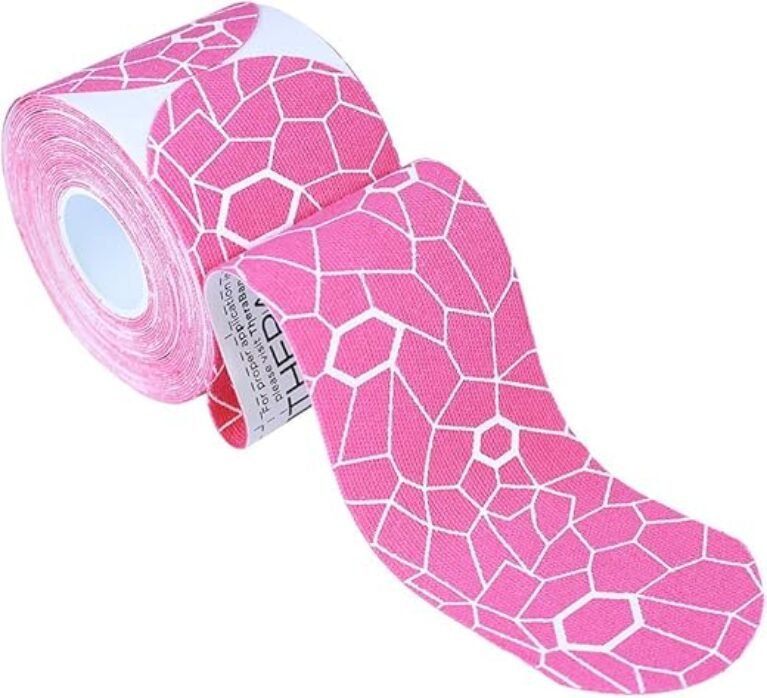 THERABAND Kinesiology Tape, Waterproof Physio Tape Muscle & Joint Support, Standard Roll with XactStretch Application Indicators, 2" X 10" Strips, 20 Precut Strips, Pink/White