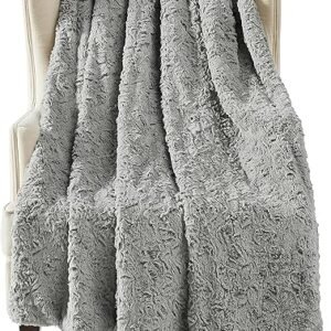 UGG Adalee Faux Fur Throw Blanket Luxury Lightweight Cozy Soft Throw for Couch Bed or Chair Hypoallergenic Machine Washable Double-Sided Fluffy Blanket Home Decor, 50-inch x 70-inch, Seal Grey