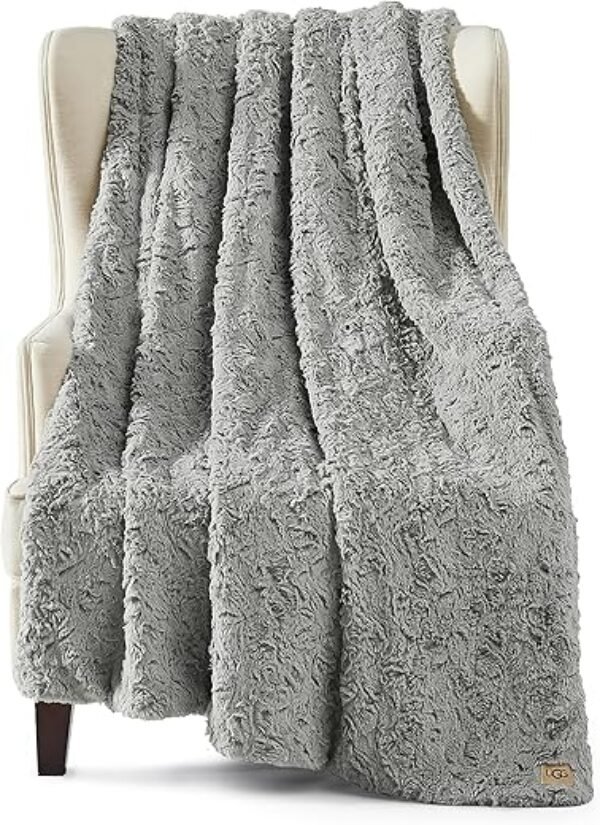 UGG Adalee Faux Fur Throw Blanket Luxury Lightweight Cozy Soft Throw for Couch Bed or Chair Hypoallergenic Machine Washable Double-Sided Fluffy Blanket Home Decor, 50-inch x 70-inch, Seal Grey