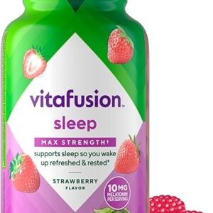 Vitafusion Max Strength Melatonin Gummy Supplements, Strawberry Flavored, 10 mg Melatonin Sleep Supplements, America’s Number 1 Gummy Vitamin Brand, 50 Day Supply, 100 Count