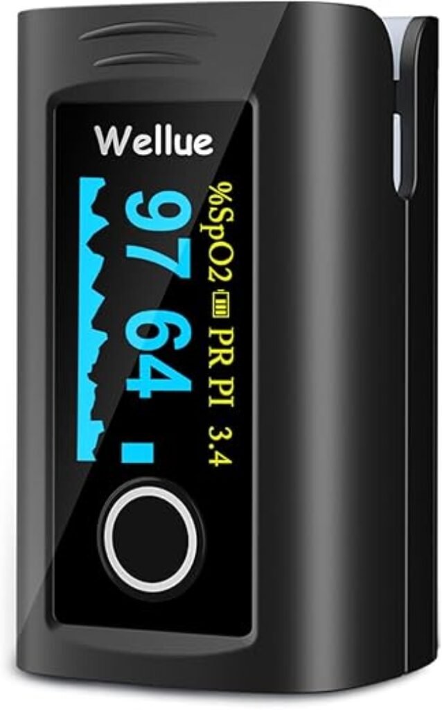 Wellue Fingertip Pulse Oximeter, Blood Oxygen Saturation Monitor with Batteries, Carry Bag & Lanyard for Wellness Use