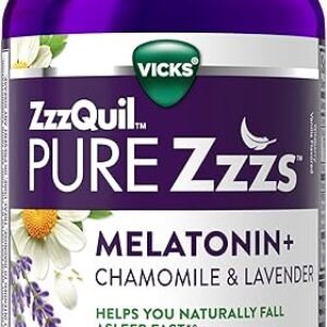 ZzzQuil PURE Zzzs Melatonin Gummies, Sleep Aid, Melatonin 2mg, with Chamomile & Lavender, Melatonin Sleep Gummies, Sleep Aids for Adults, Wildberry Vanilla Flavored, 72 Sleep Gummies