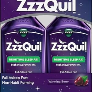 ZzzQuil, Sleep Aid, Nighttime Sleep Aid Liquid, 50 mg Diphenhydramine HCl, Fall Asleep Fast, Non-Habit Forming, Warming Berry Flavor, 12 FL OZ (Pack of 2)
