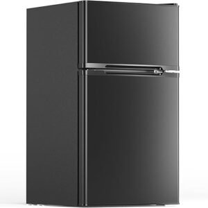 3.1 Cu.Ft Mini Fridge with Freezer, 2 Door Compact Refrigerator, Mini Fridge with Adjustable Removable Glass Shelves for Bedroom, Office, Dorm or Apartment, Black